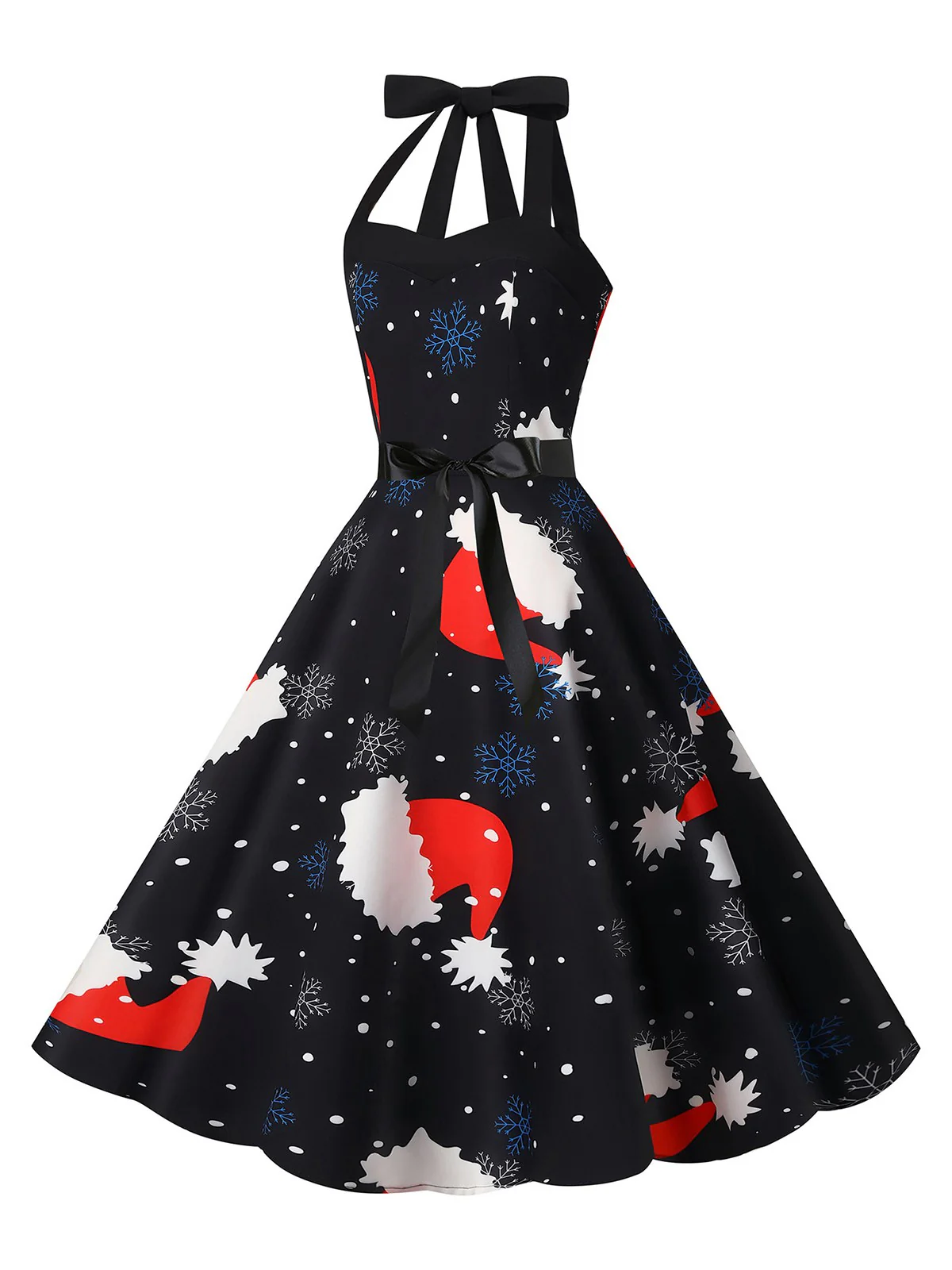 1950s Christmas Halter Belted Swing Dress - Image 6
