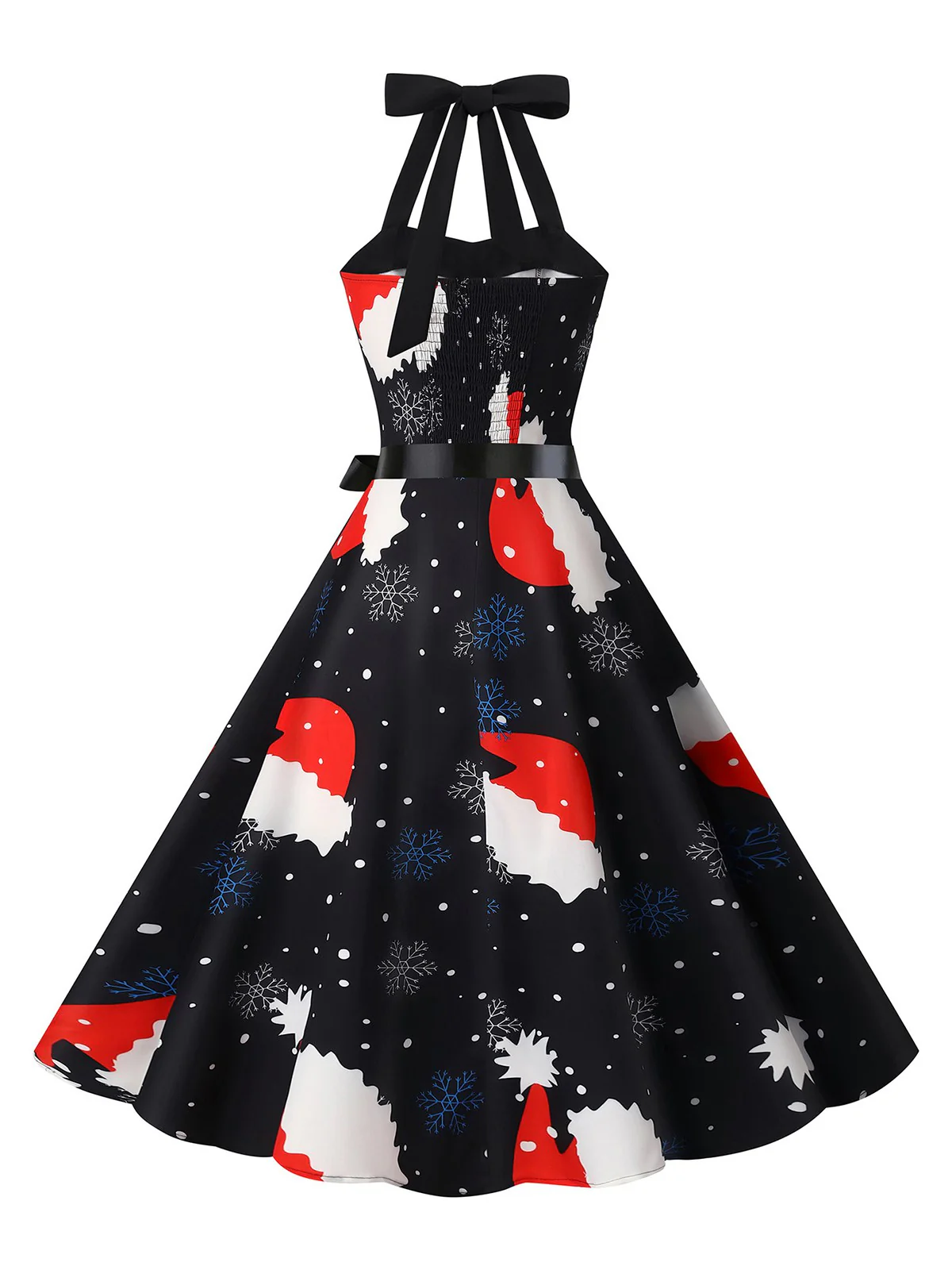 1950s Christmas Halter Belted Swing Dress - Image 7