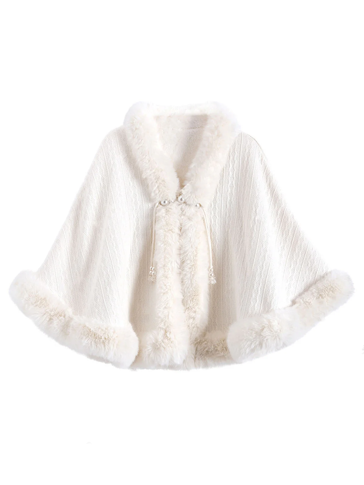 1950s Christmas Knitted Pearl Fur Trim Shawl - Image 5