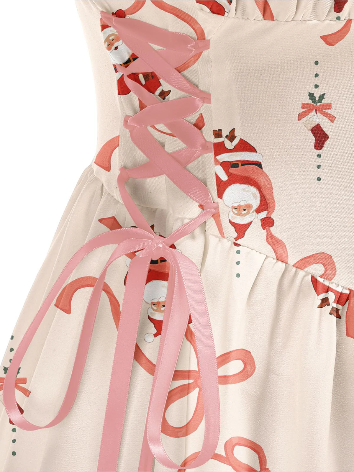 1950s Christmas Ornament Lace-Up Dress - Image 4