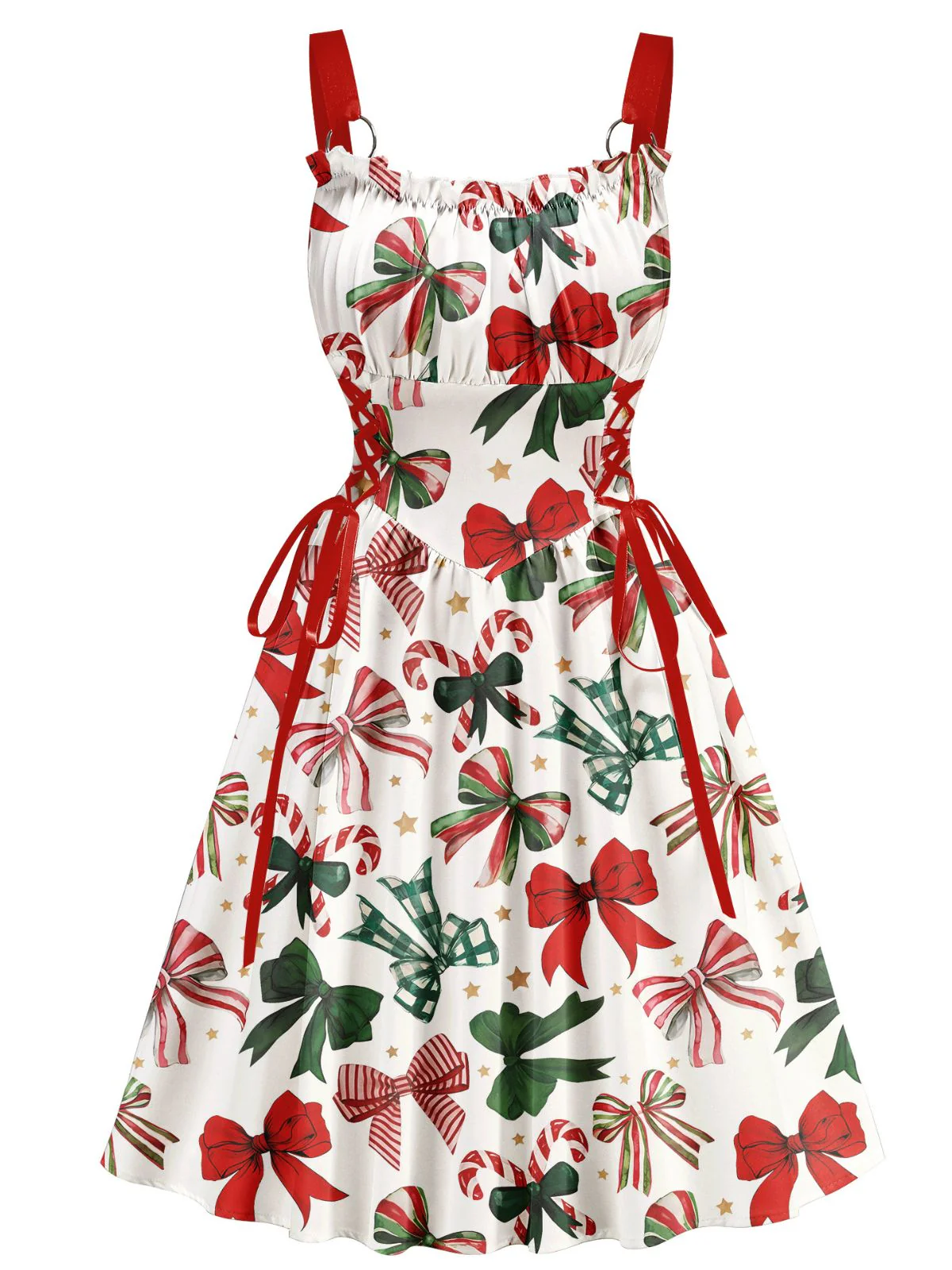 1950s Christmas Ornament Lace-Up Dress - Image 5