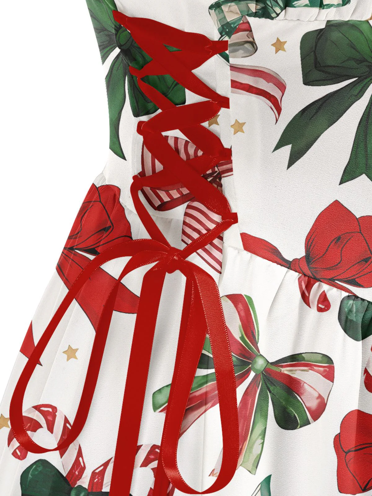 1950s Christmas Ornament Lace-Up Dress - Image 8