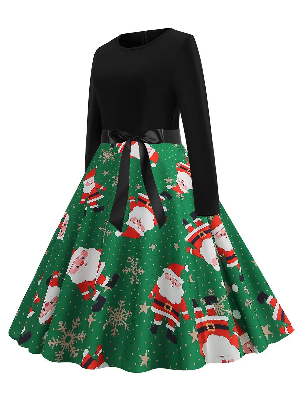 1950s Christmas Patchwork Long Sleeve Dress - Image 11