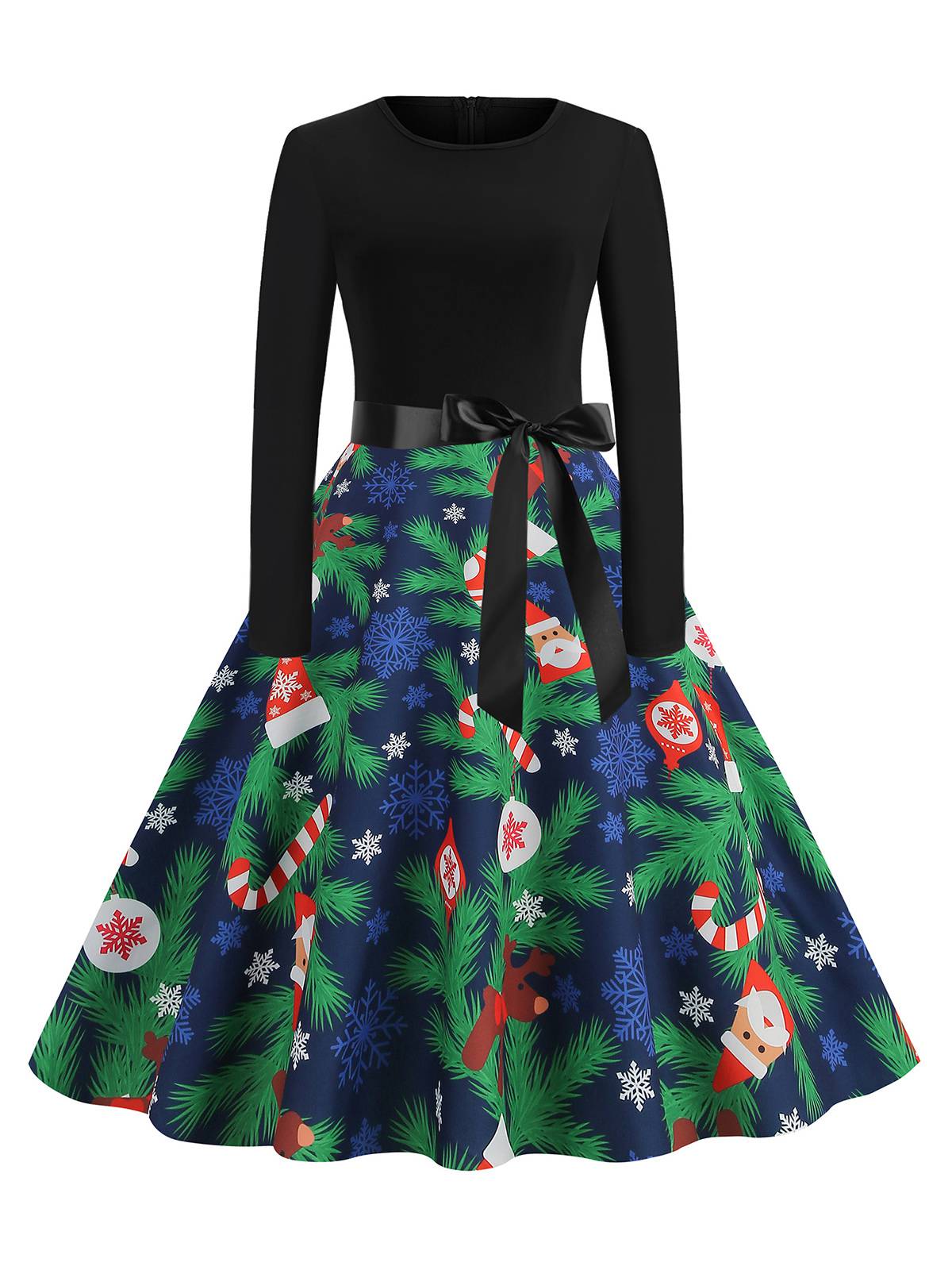1950s Christmas Patchwork Long Sleeve Dress - Image 13