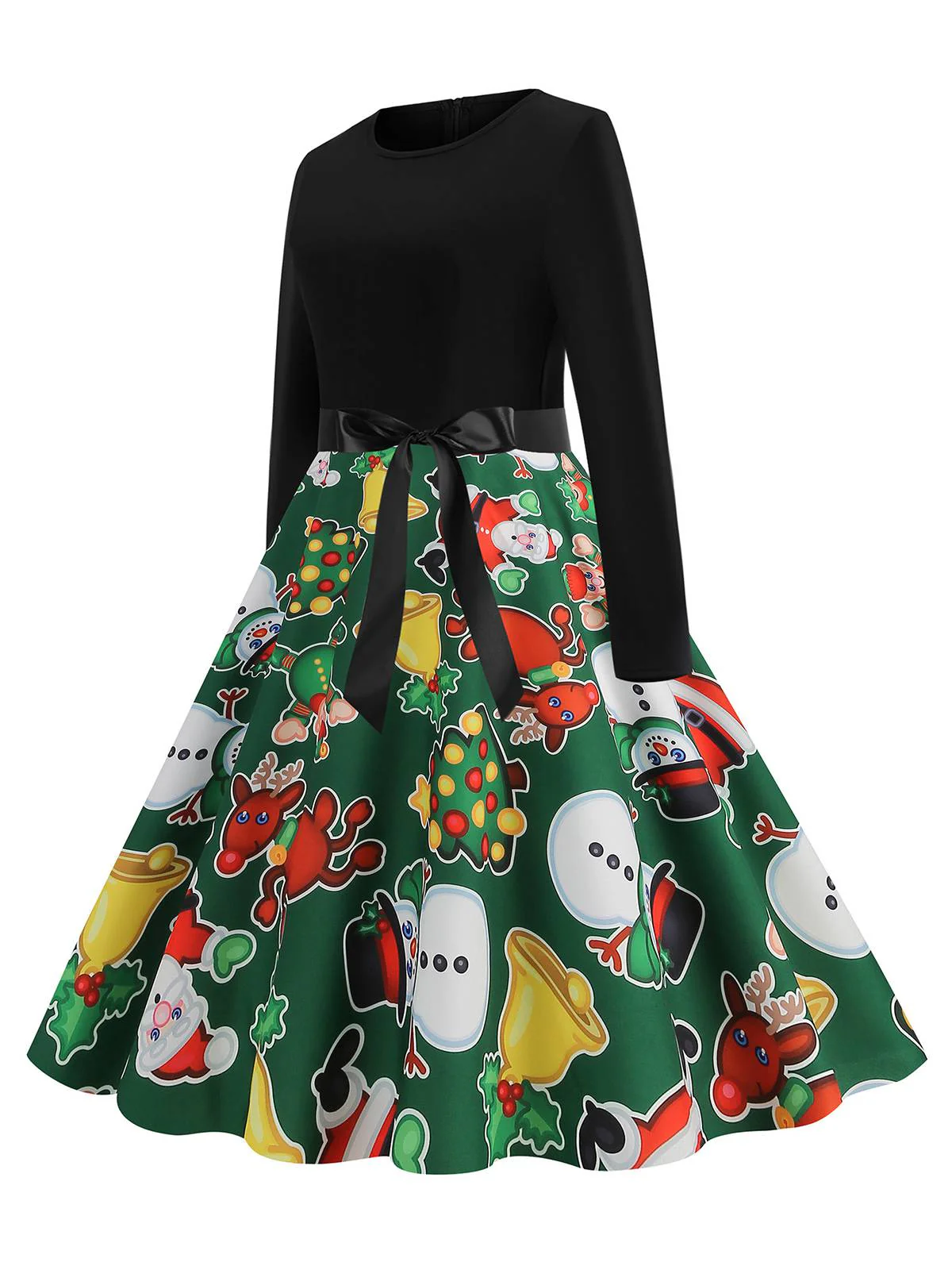 1950s Christmas Patchwork Long Sleeve Dress - Image 3