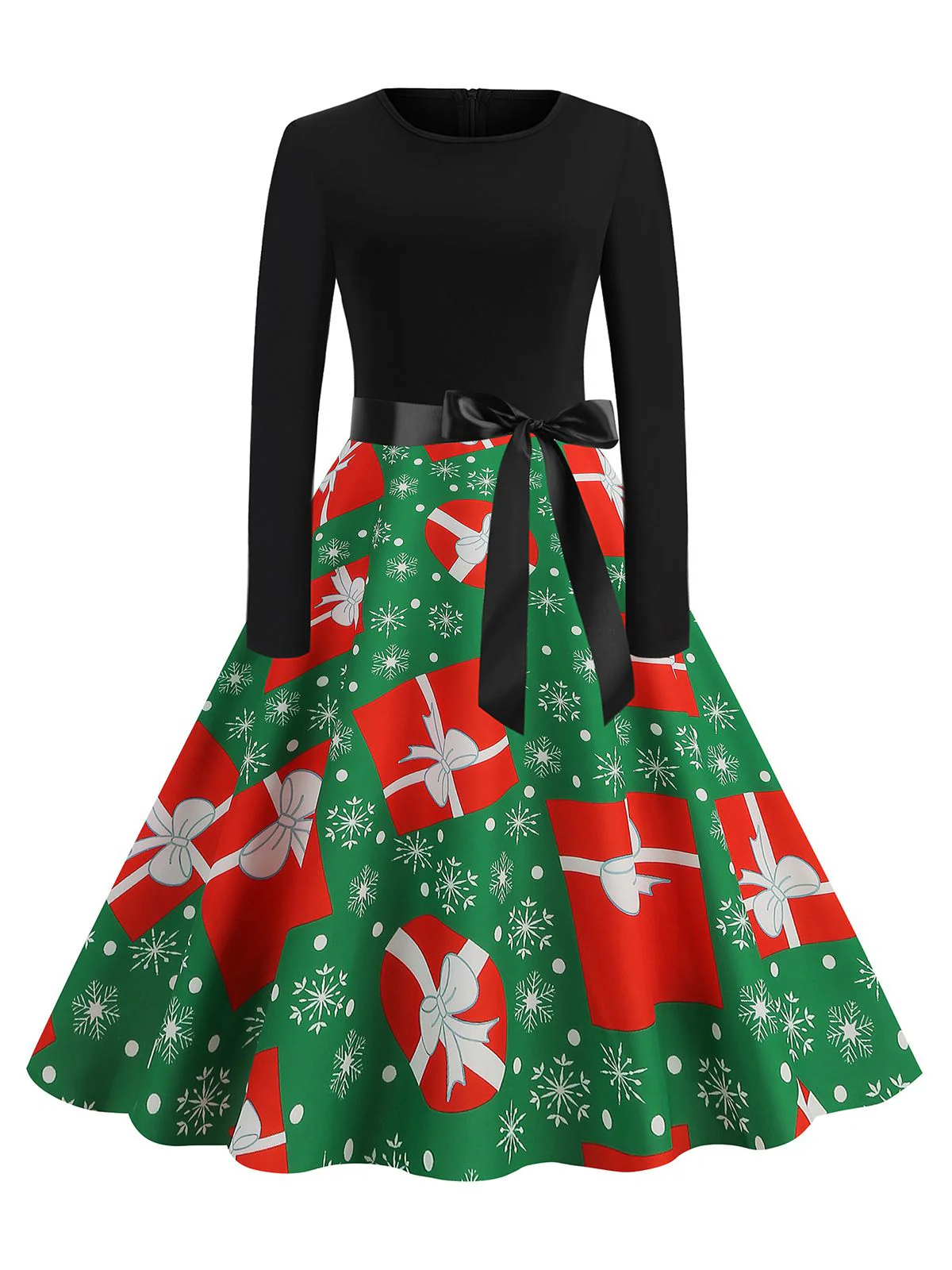 1950s Christmas Patchwork Long Sleeve Dress - Image 5