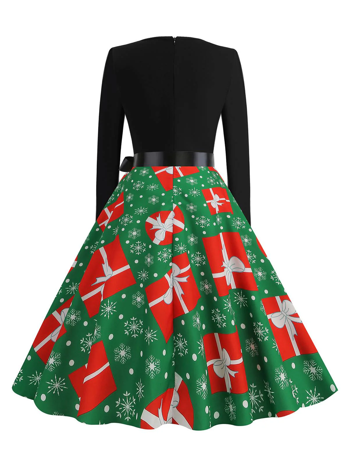 1950s Christmas Patchwork Long Sleeve Dress - Image 6