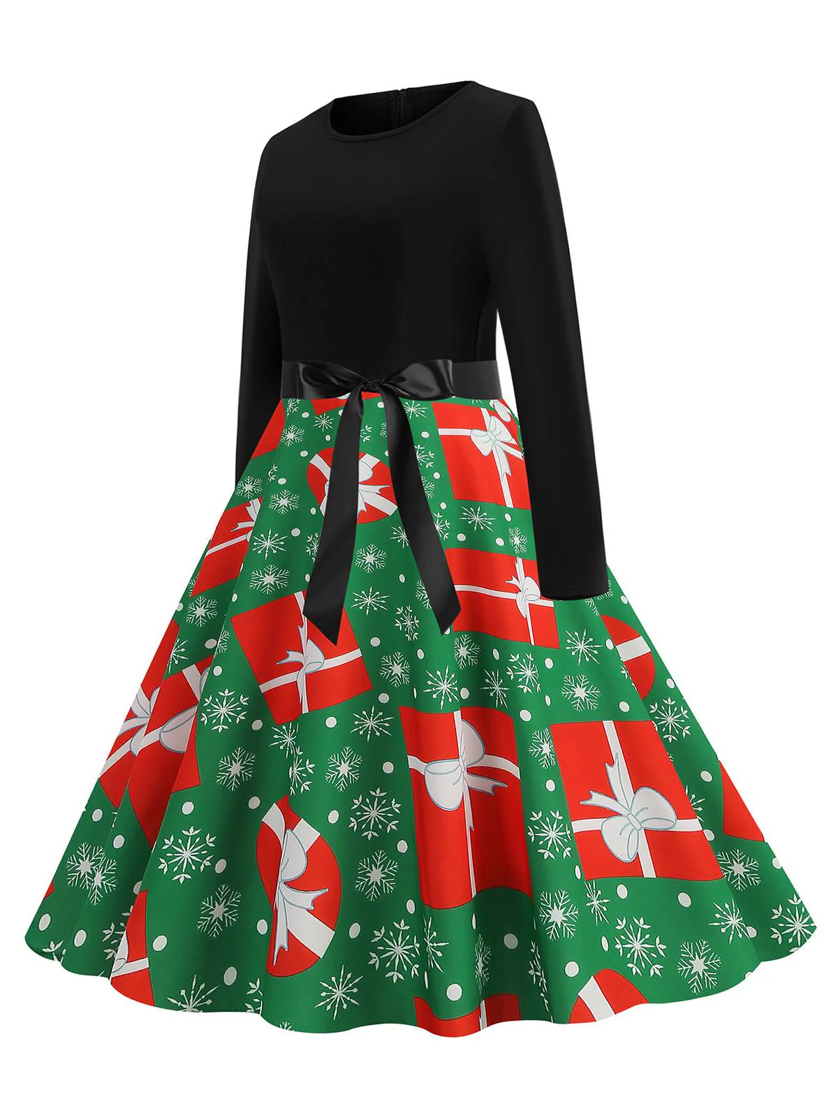 1950s Christmas Patchwork Long Sleeve Dress - Image 7