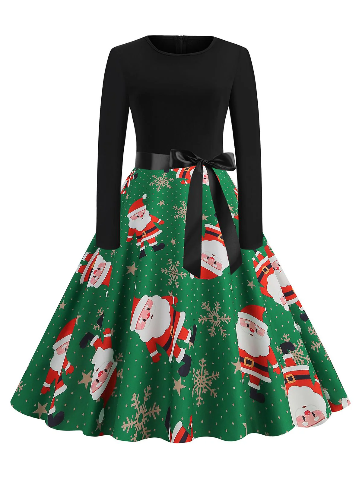 1950s Christmas Patchwork Long Sleeve Dress - Image 9