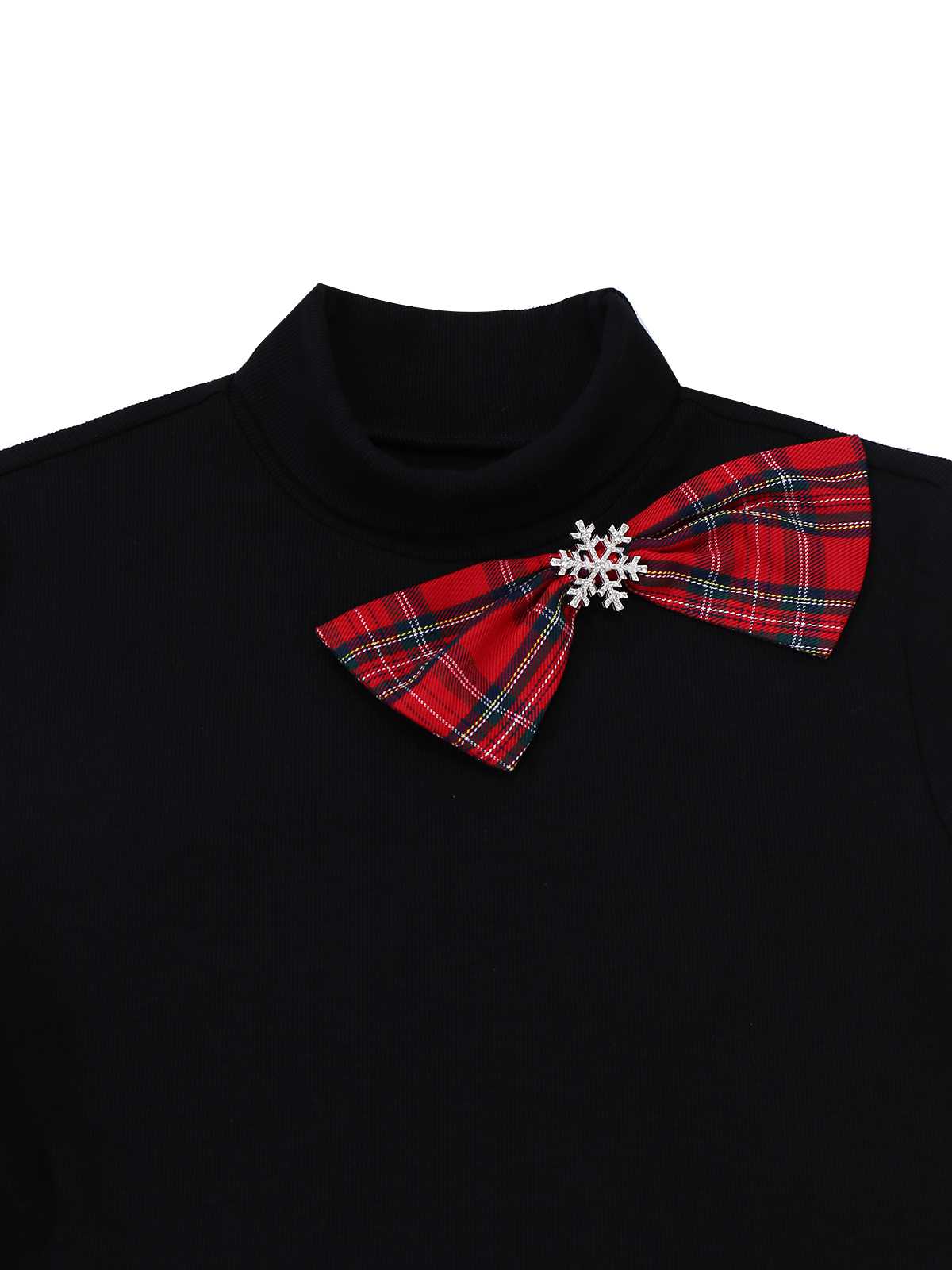 1950s Christmas Plaid Belted Dress With Snowflake Brooch - Image 5
