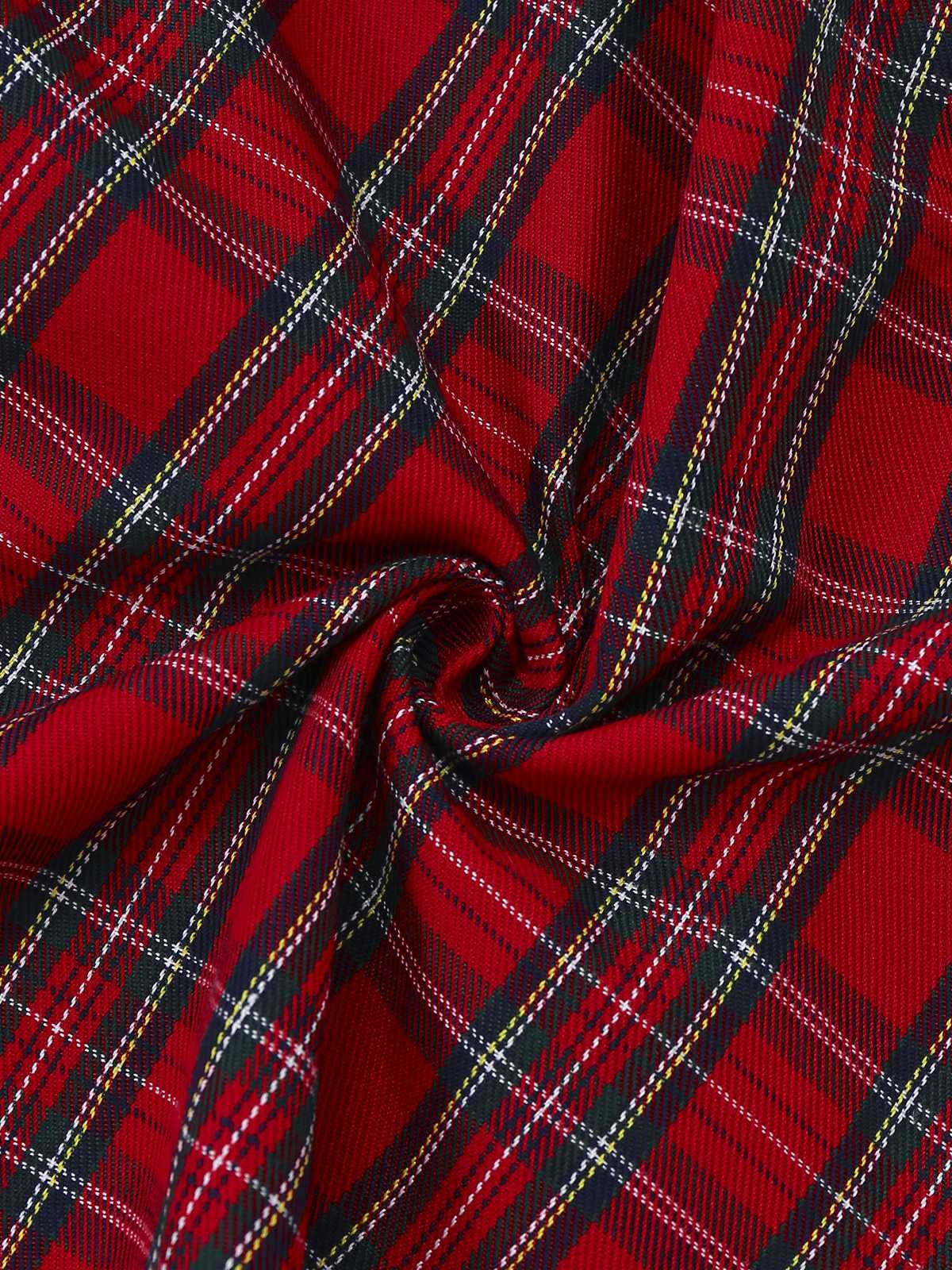 1950s Christmas Plaid Belted Dress With Snowflake Brooch - Image 6