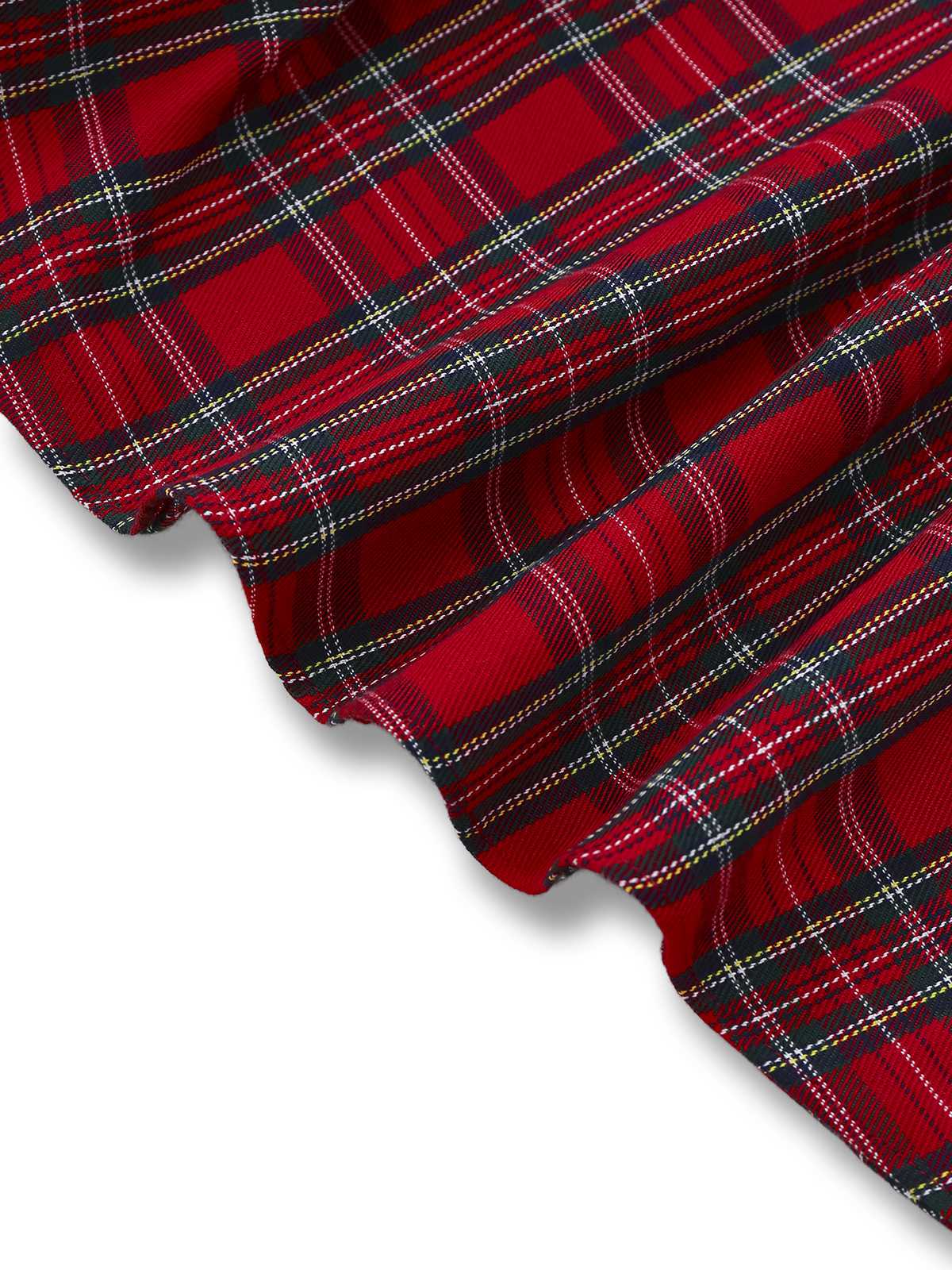 1950s Christmas Plaid Belted Dress With Snowflake Brooch - Image 7