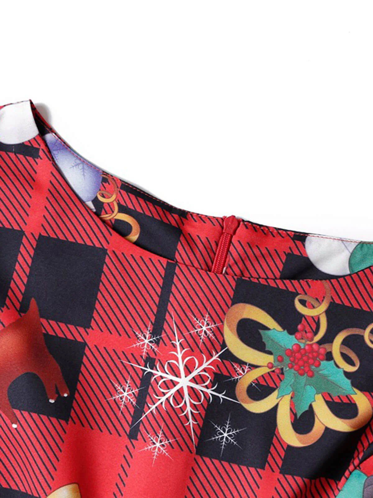 1950s Christmas Plaid Bow Sleeveless Dress - Image 3