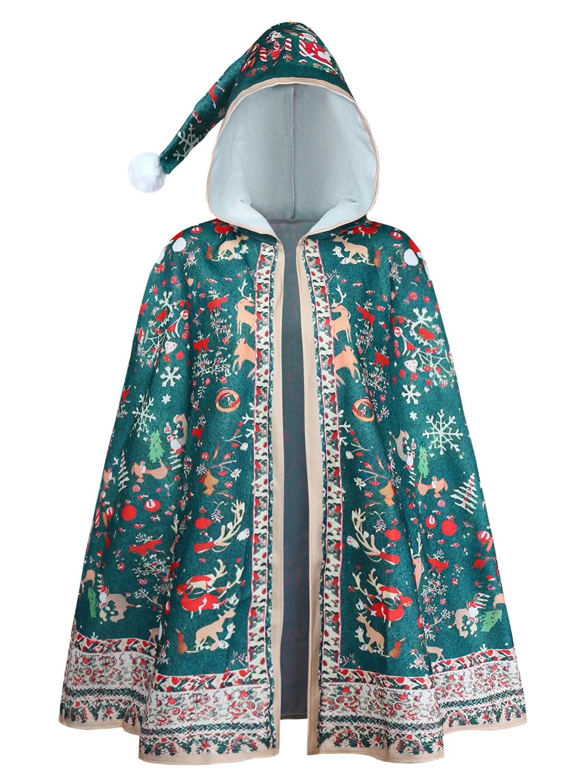 1950s Christmas Print Hooded Cape Coat - Image 2