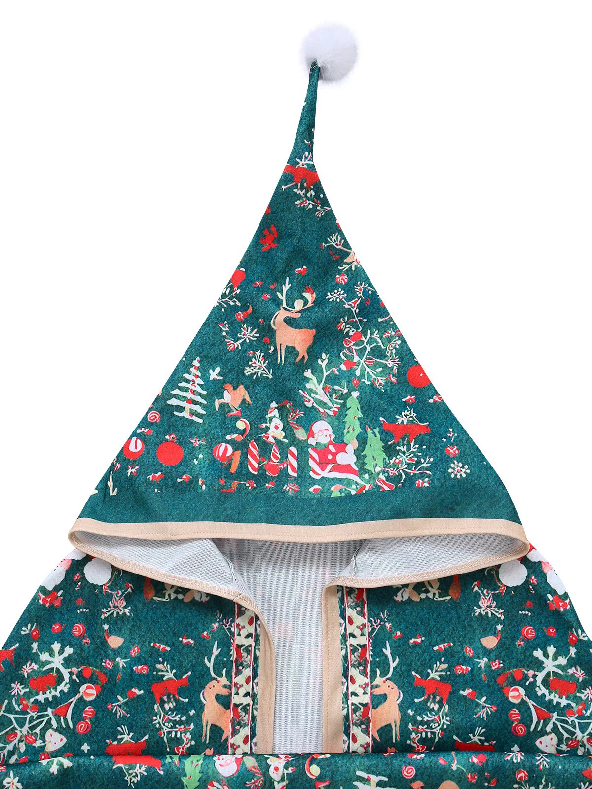 1950s Christmas Print Hooded Cape Coat - Image 3