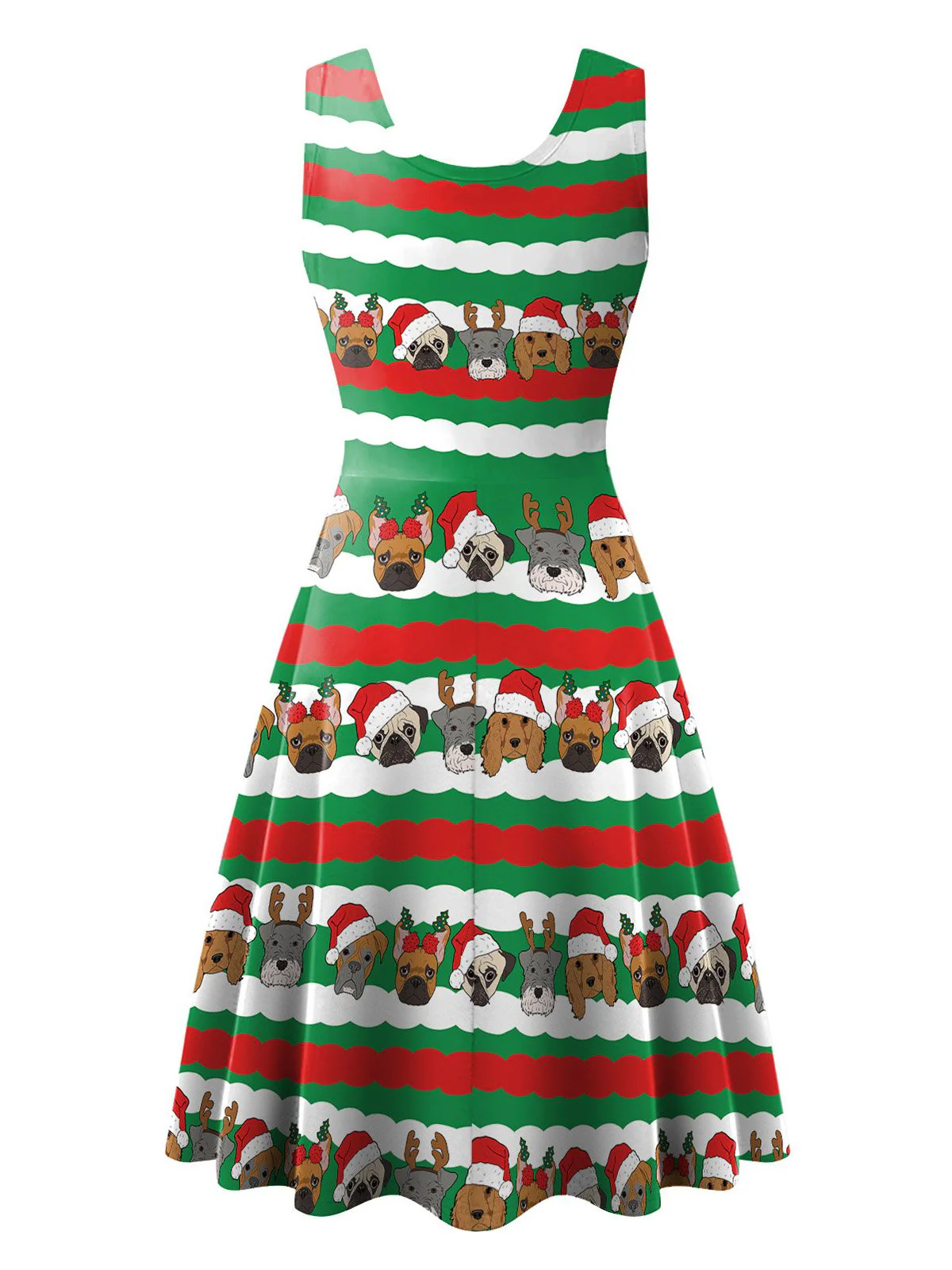 1950s Christmas Print Knitted Sleeveless Dress - Image 2
