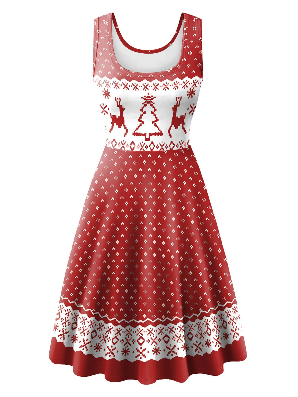 1950s Christmas Print Knitted Sleeveless Dress - Image 3