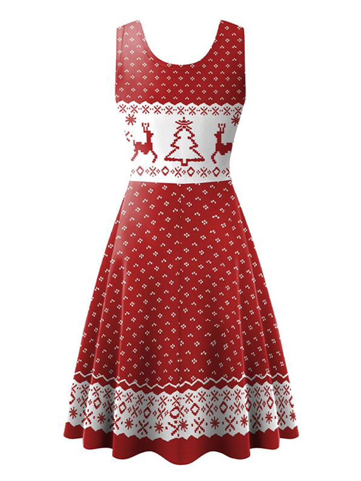 1950s Christmas Print Knitted Sleeveless Dress - Image 4