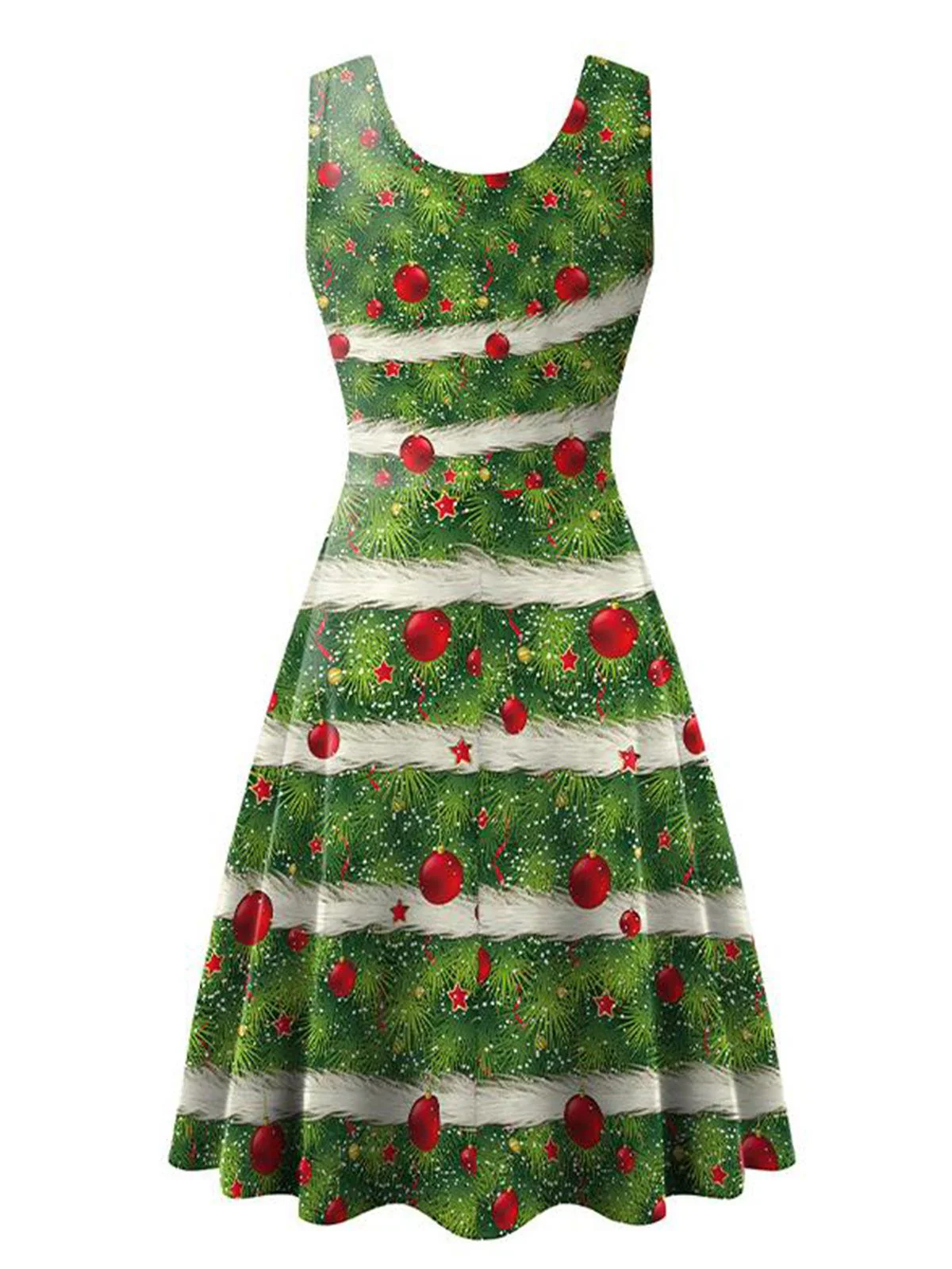 1950s Christmas Print Knitted Sleeveless Dress - Image 6