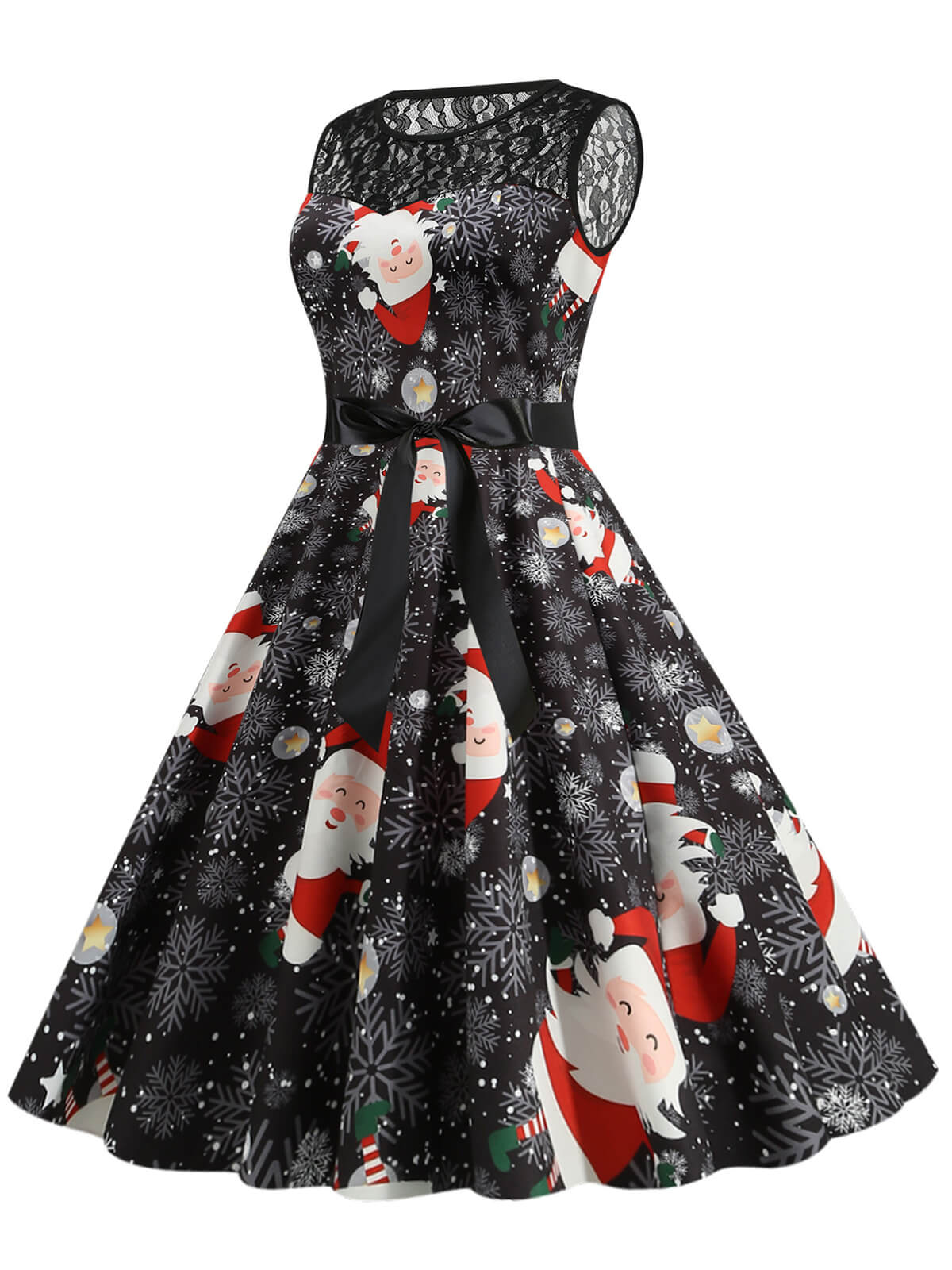 1950s Christmas Santa Claus Lace Patchwork Dress - Image 2