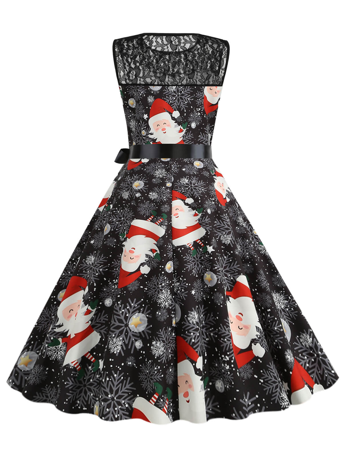 1950s Christmas Santa Claus Lace Patchwork Dress - Image 3