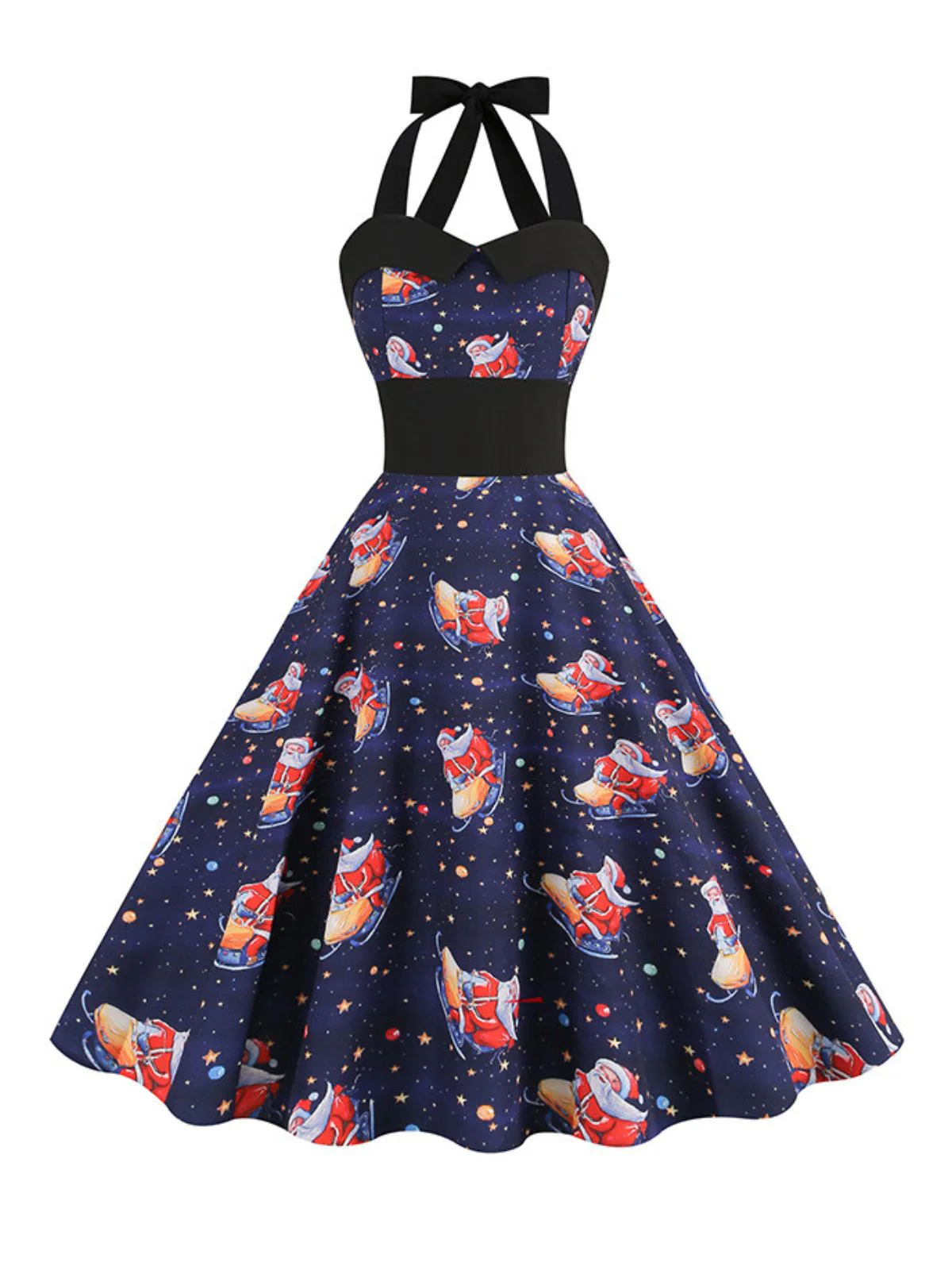 1950s Christmas Santa Claus Lace-Up Halter Dress - Image 3