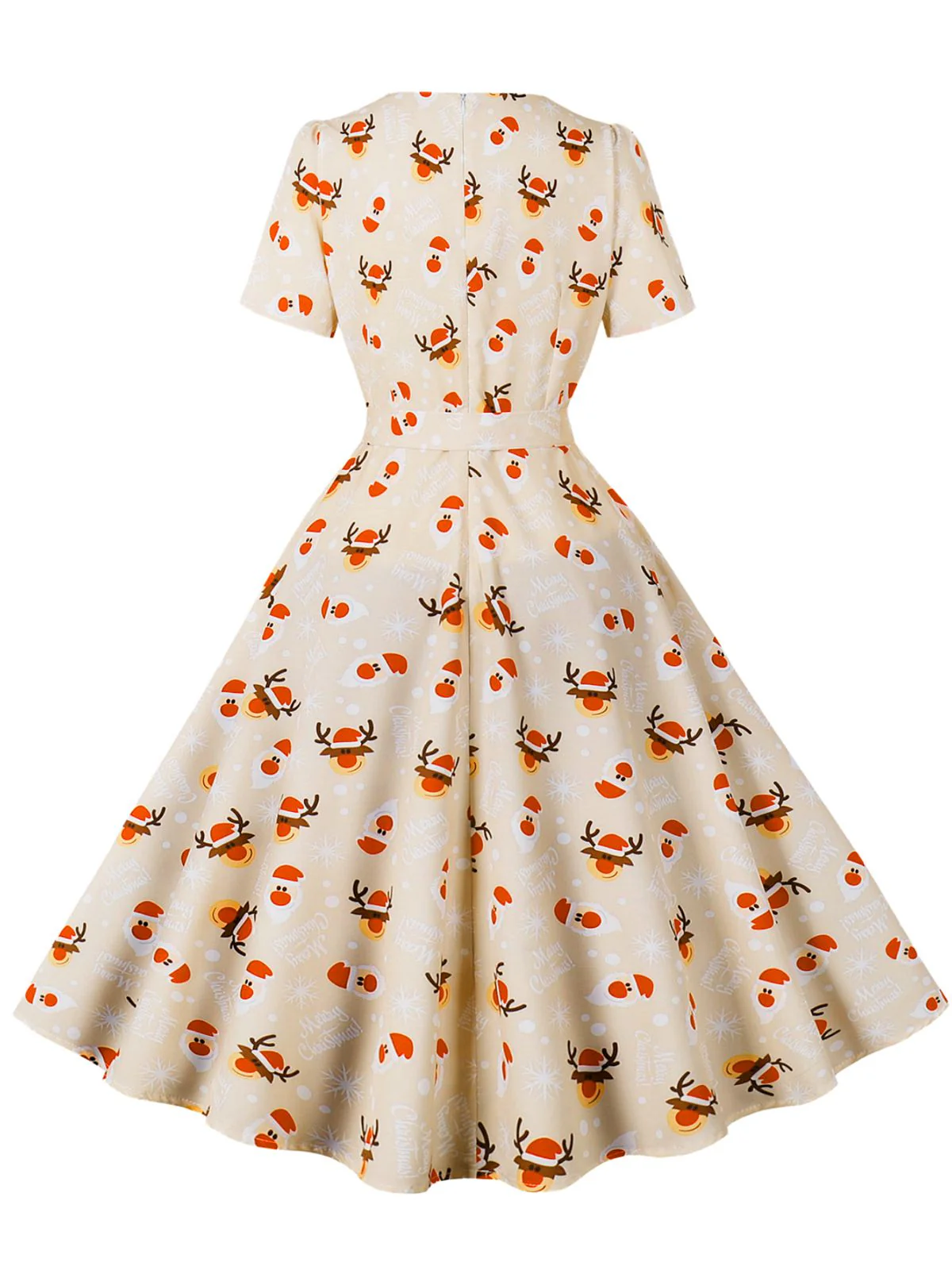 1950s Christmas Santa & Elk Print Swing Dress - Image 2