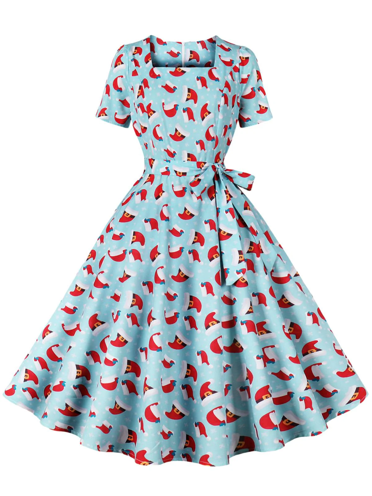 1950s Christmas Santa & Elk Print Swing Dress - Image 6