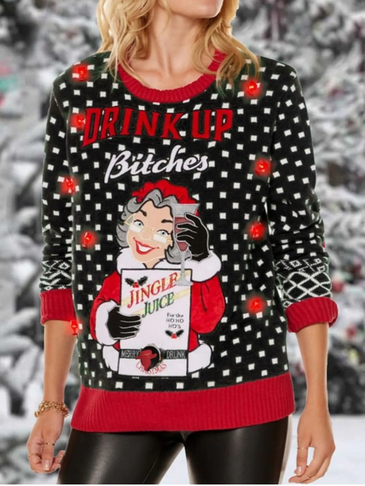 1950s Christmas Santa Grandma Beer Cheer Sweater - Image 2