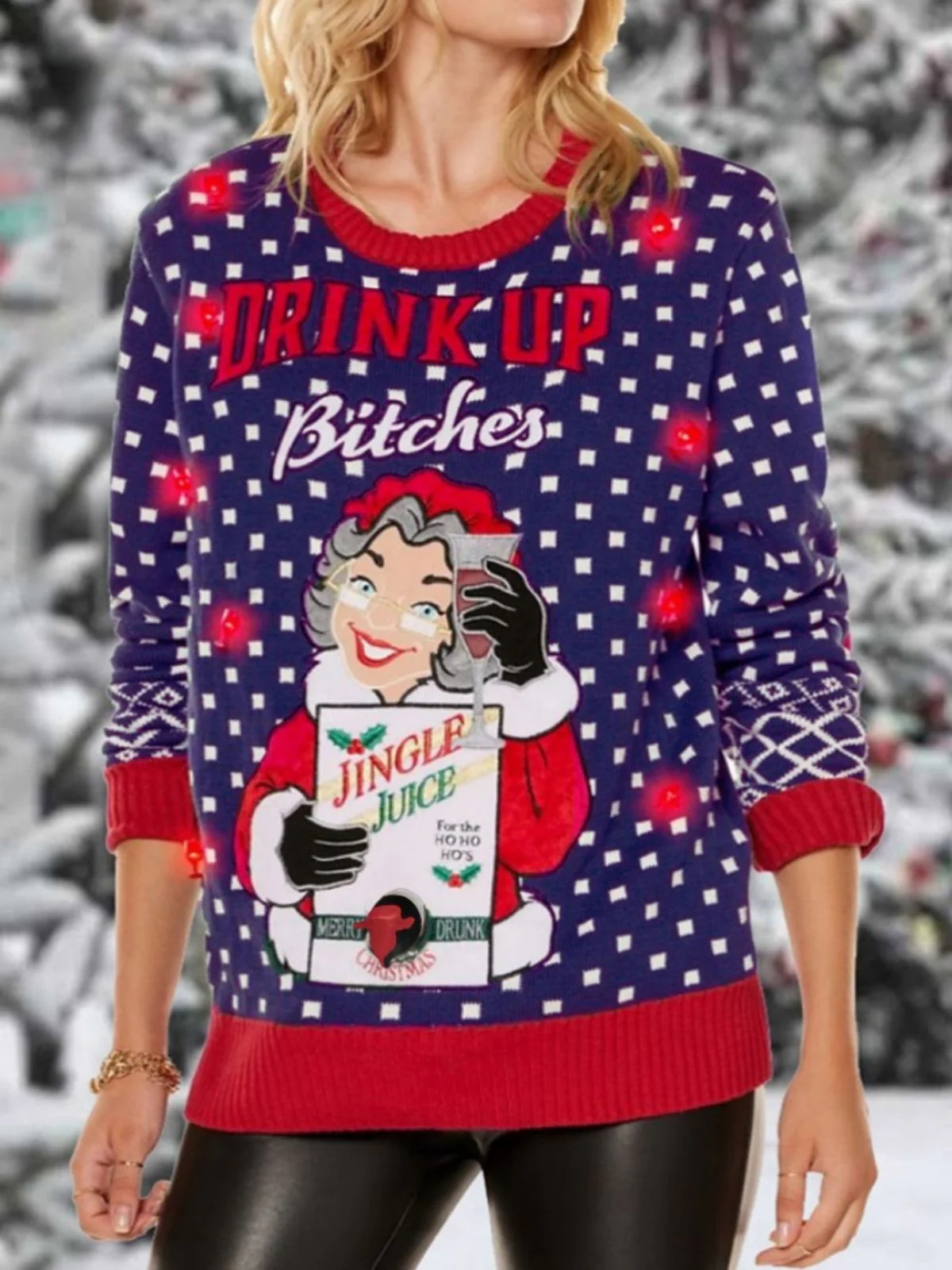 1950s Christmas Santa Grandma Beer Cheer Sweater - Image 3