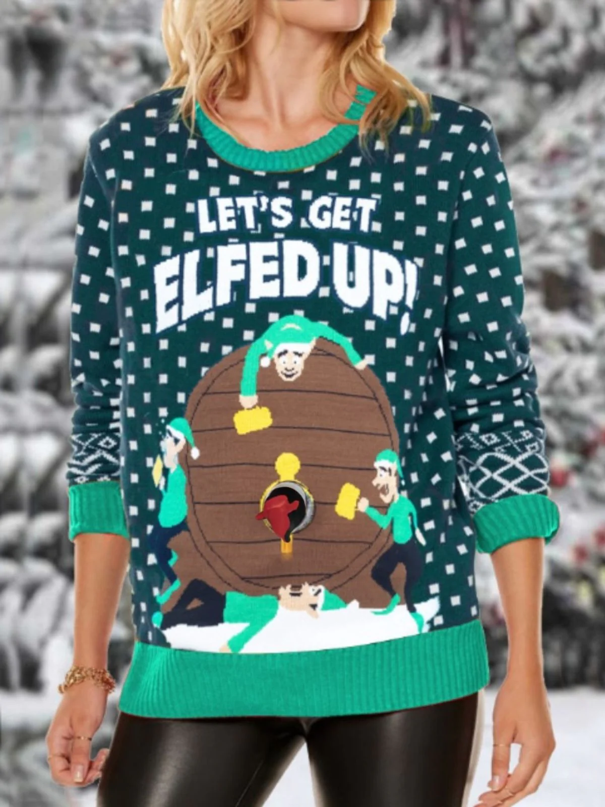 1950s Christmas Santa Grandma Beer Cheer Sweater - Image 4