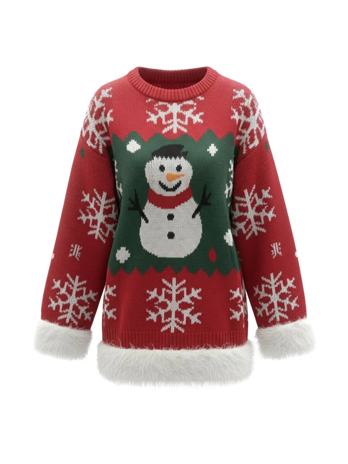 1950s Christmas Snowman Raw Hem Pullover Sweater - Image 2
