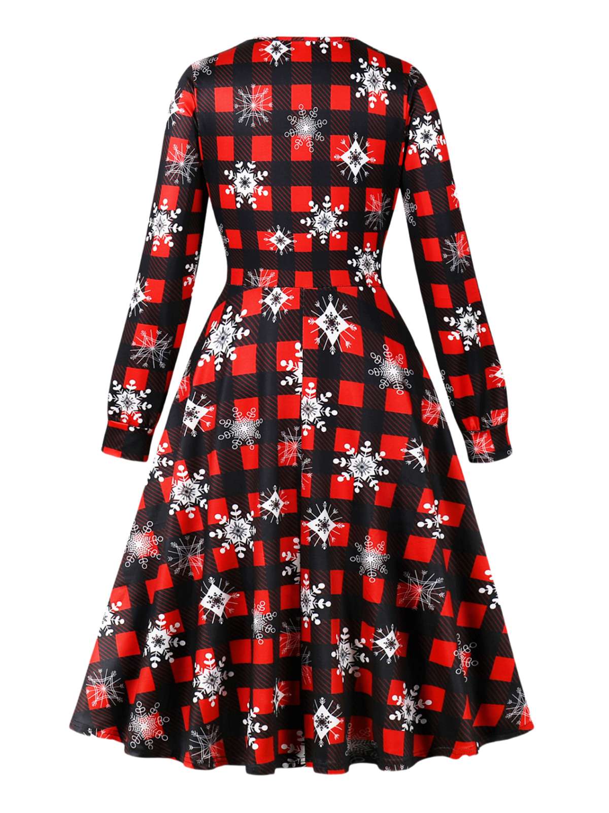 1950s Christmas Square Collar Long Sleeve Dress - Image 4
