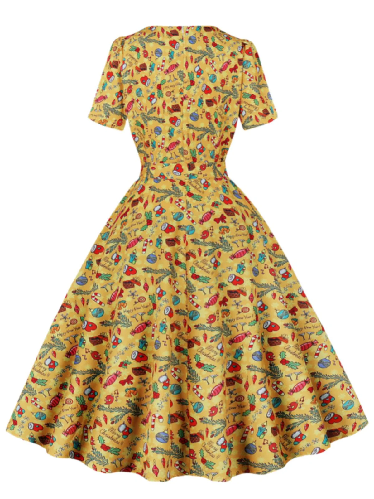 1950s Christmas Square Collar Patchwork Dress - Image 2