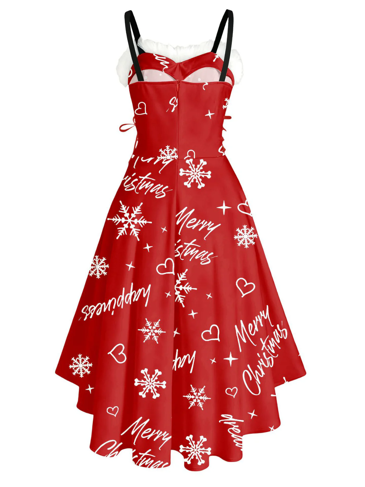 1950s Christmas Tartan Fur Trimmed High-Low Hem Dress - Image 7