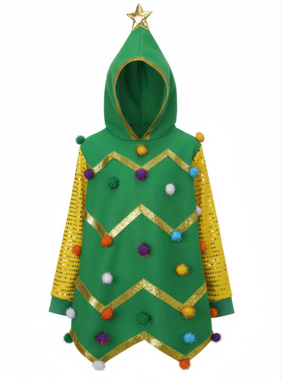 1950s Christmas Tree Hoodie With Colorful Pom Poms - Image 2