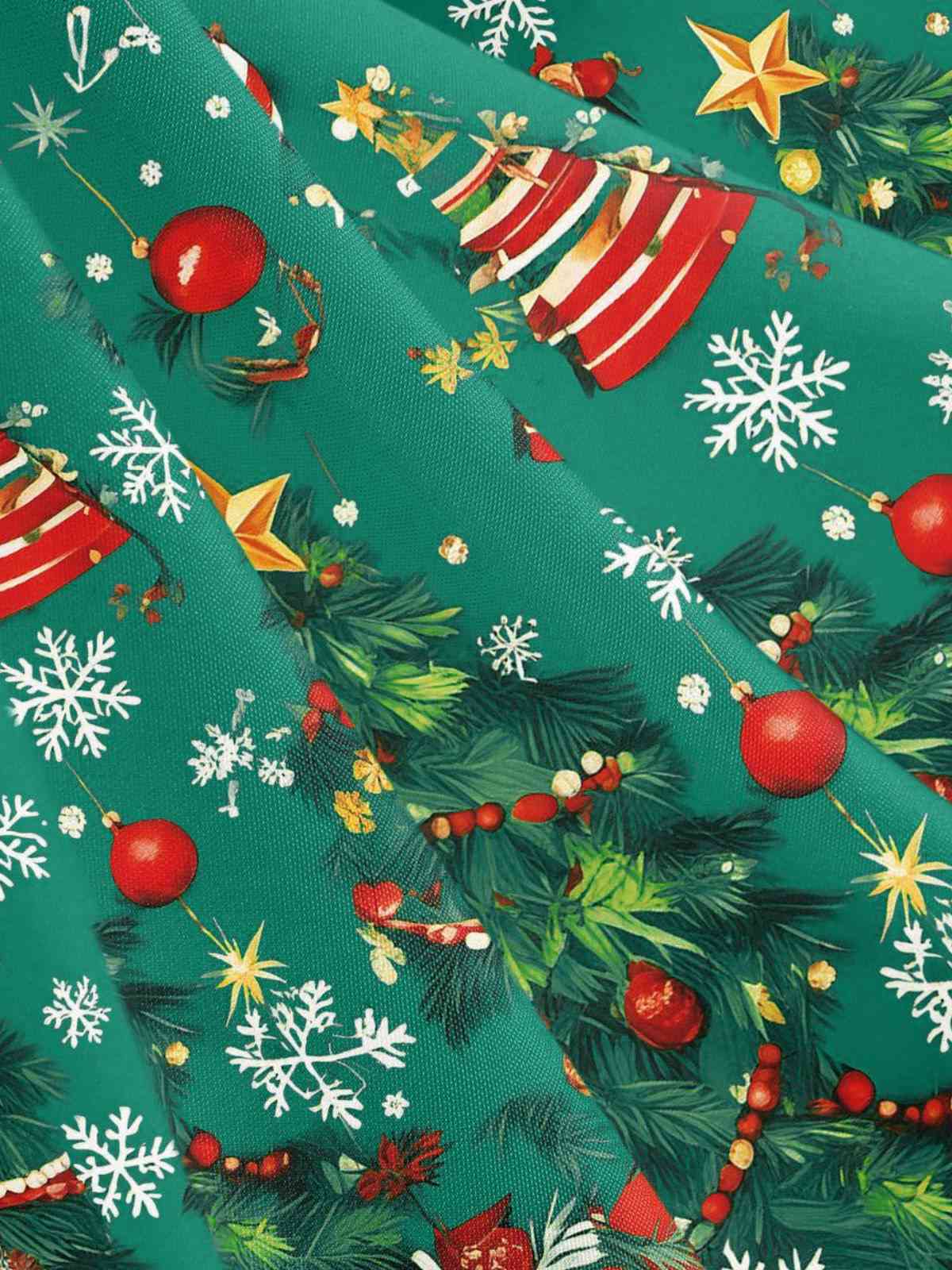 1950s Christmas Tree Patchwork Bow Belted Swing Dress - Image 21