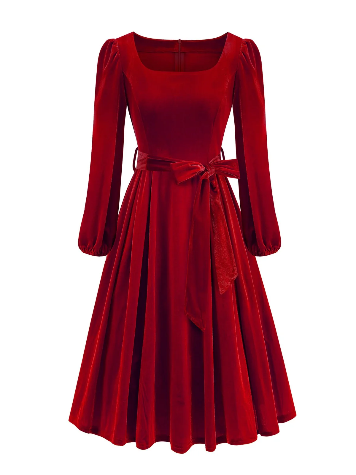 1950s Christmas Velvet Square Neck Long Sleeve Dress - Image 2