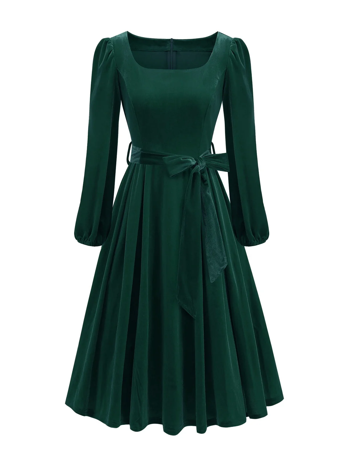 1950s Christmas Velvet Square Neck Long Sleeve Dress - Image 7