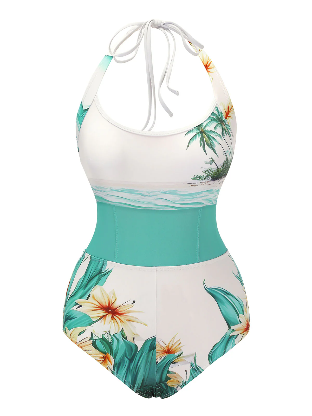 1950s Coconut Tree & Beach Patchwork Swimsuit - Image 2