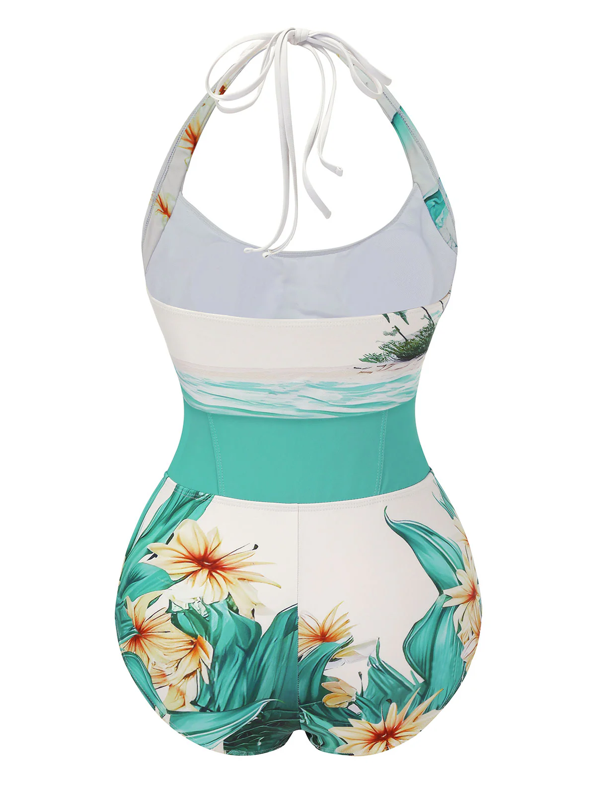 1950s Coconut Tree & Beach Patchwork Swimsuit - Image 4