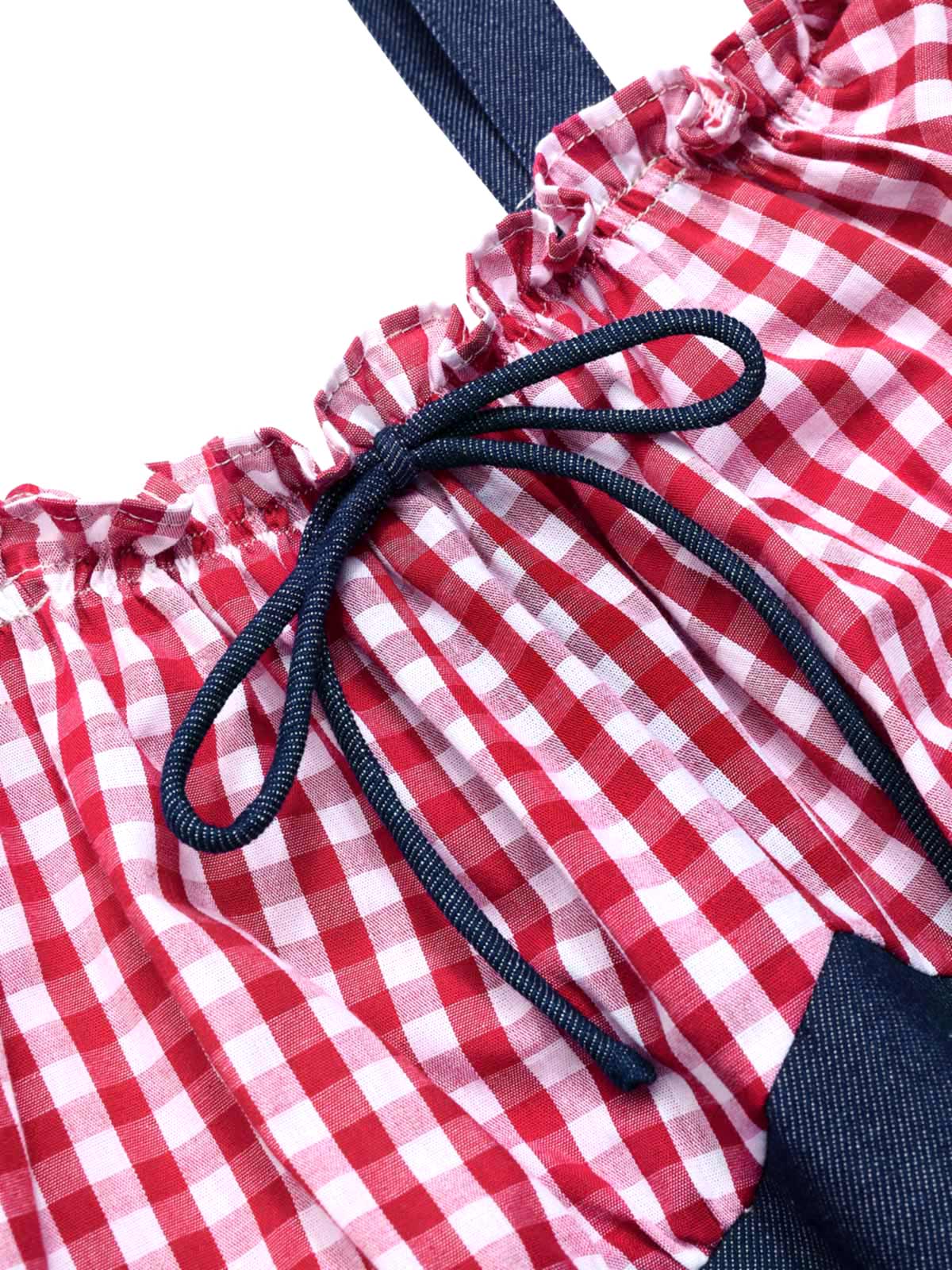 1950s Cold Shoulder Plaids Contrast Denim Romper - Image 5