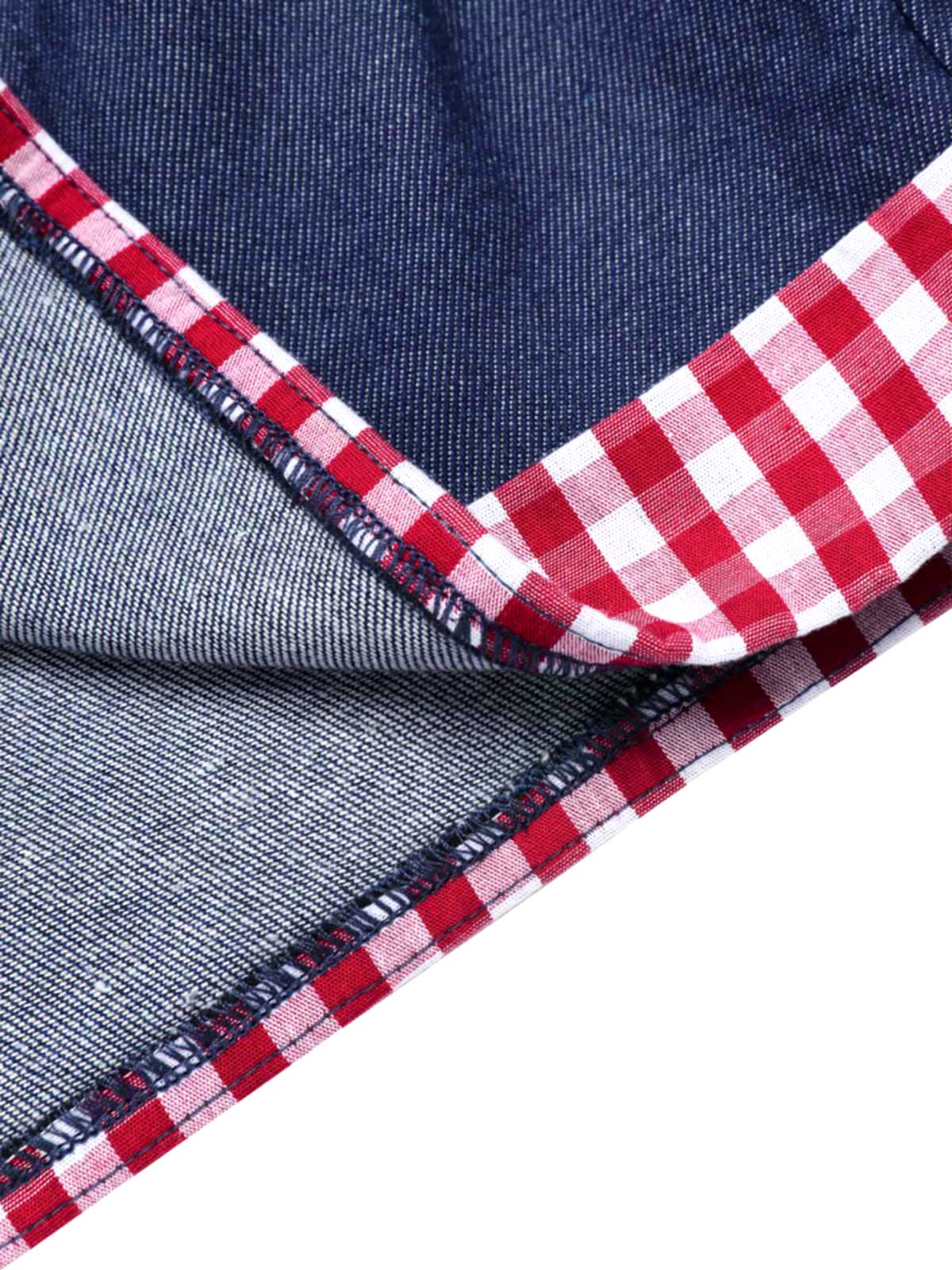 1950s Cold Shoulder Plaids Contrast Denim Romper - Image 7