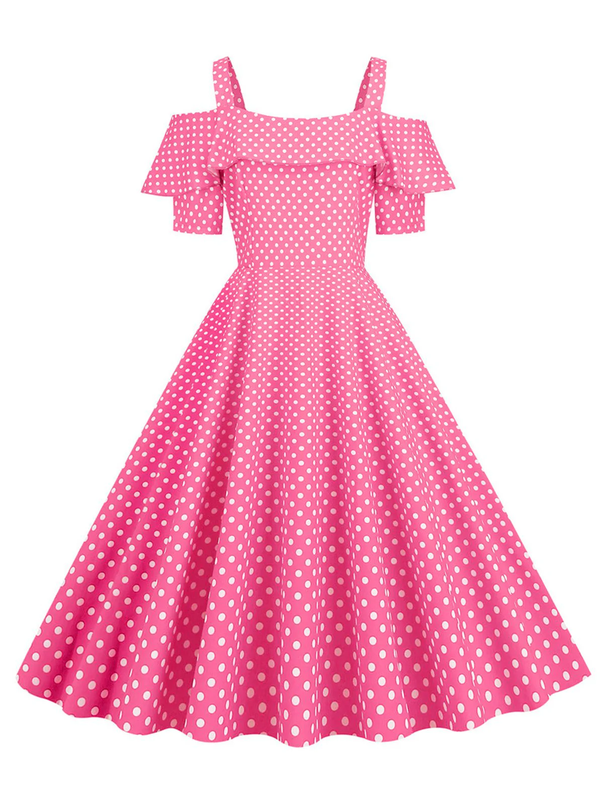 1950s Cold Shoulder Polka Dots Dress - Image 10