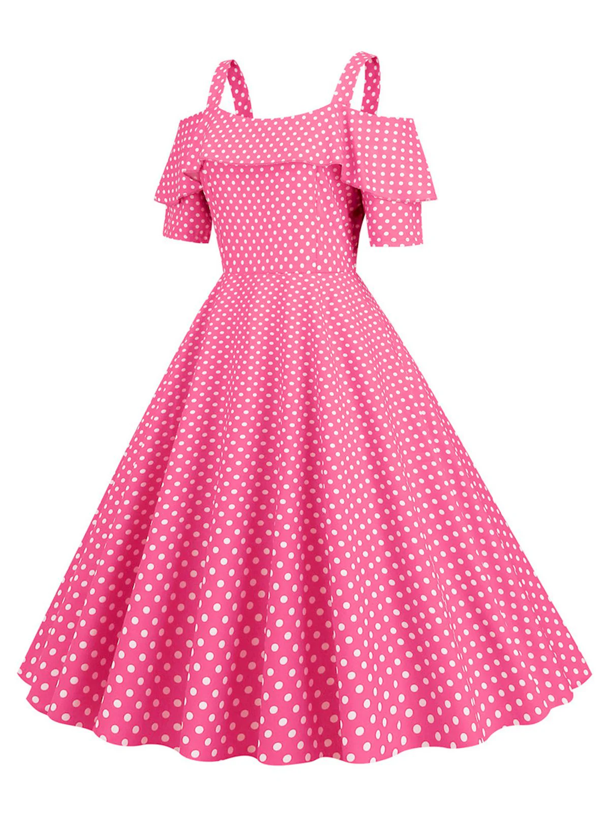 1950s Cold Shoulder Polka Dots Dress - Image 11