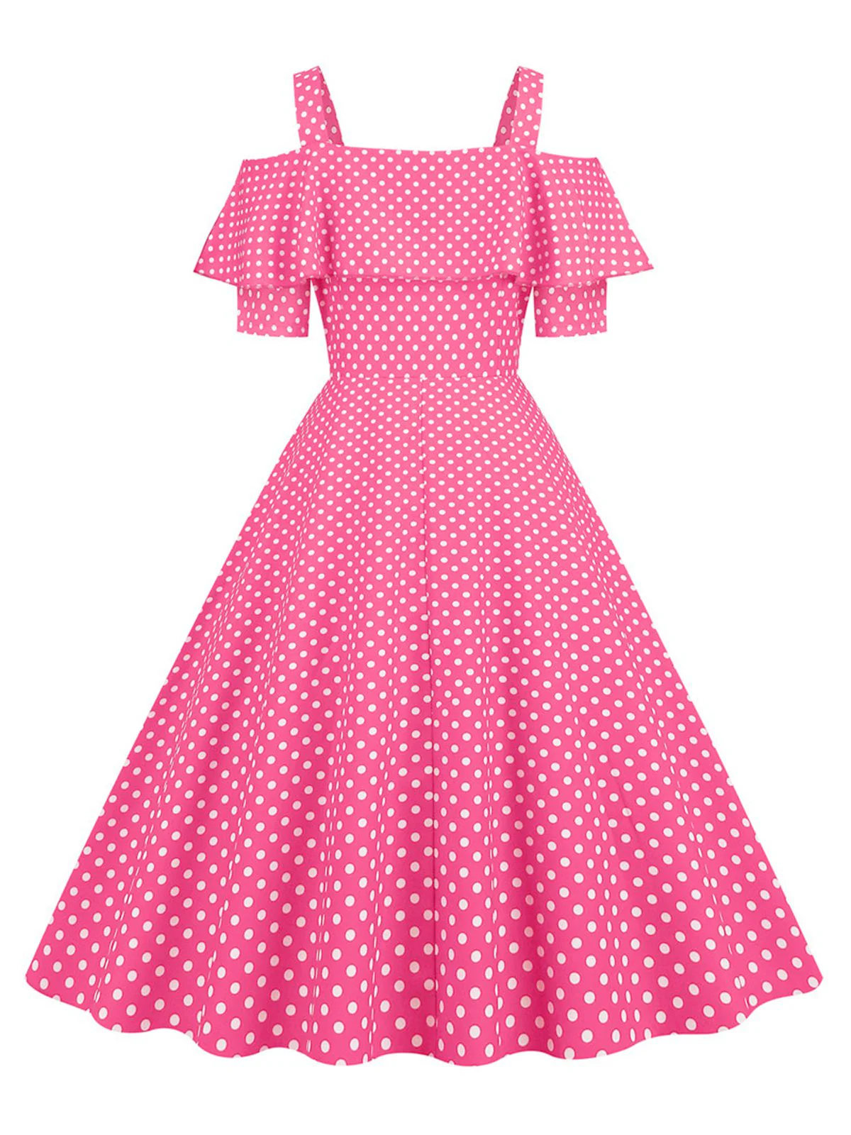 1950s Cold Shoulder Polka Dots Dress - Image 12