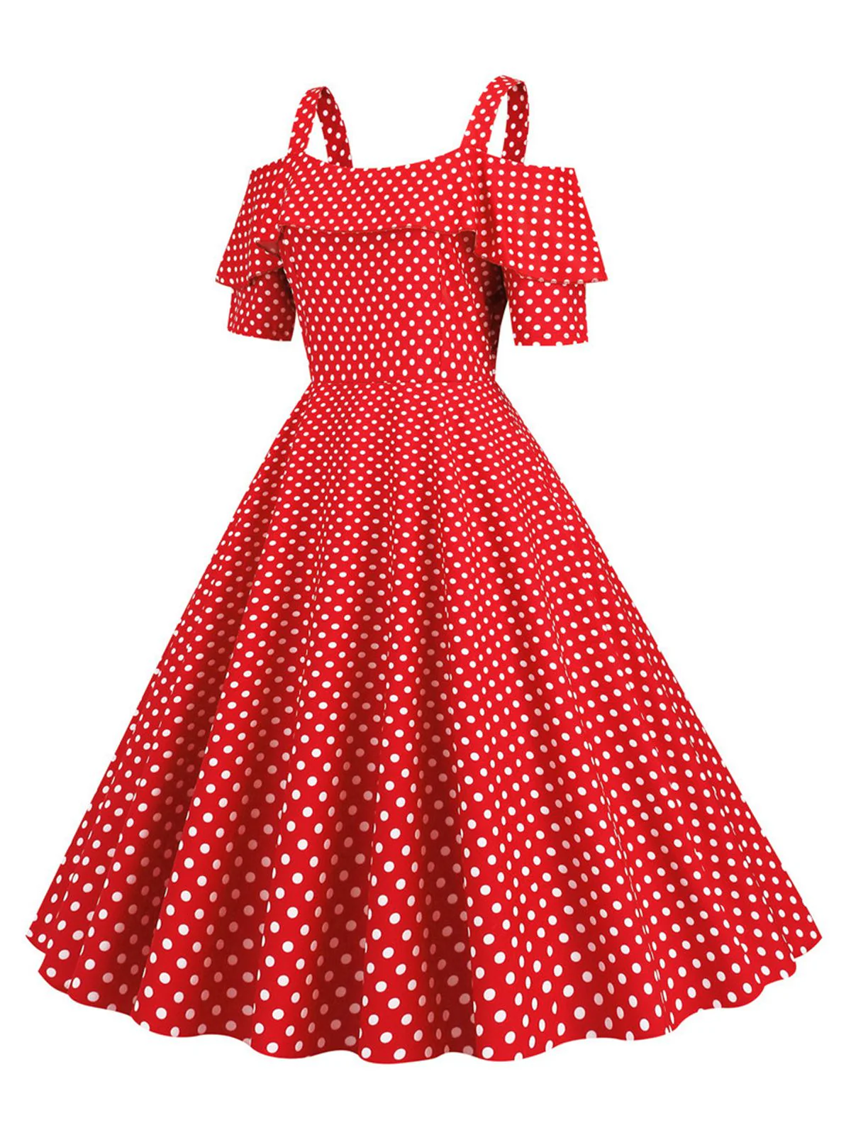 1950s Cold Shoulder Polka Dots Dress - Image 5