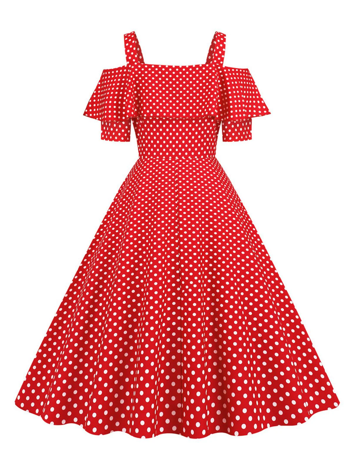 1950s Cold Shoulder Polka Dots Dress - Image 6