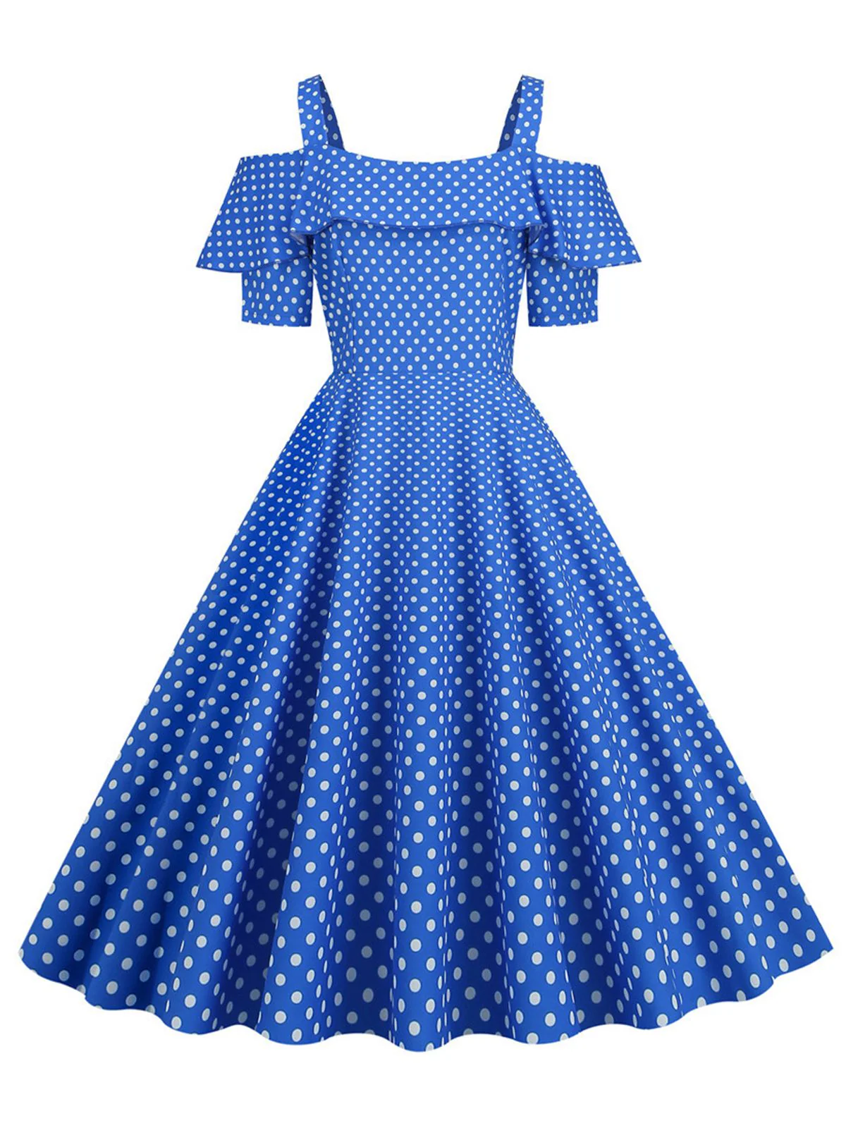 1950s Cold Shoulder Polka Dots Dress - Image 7