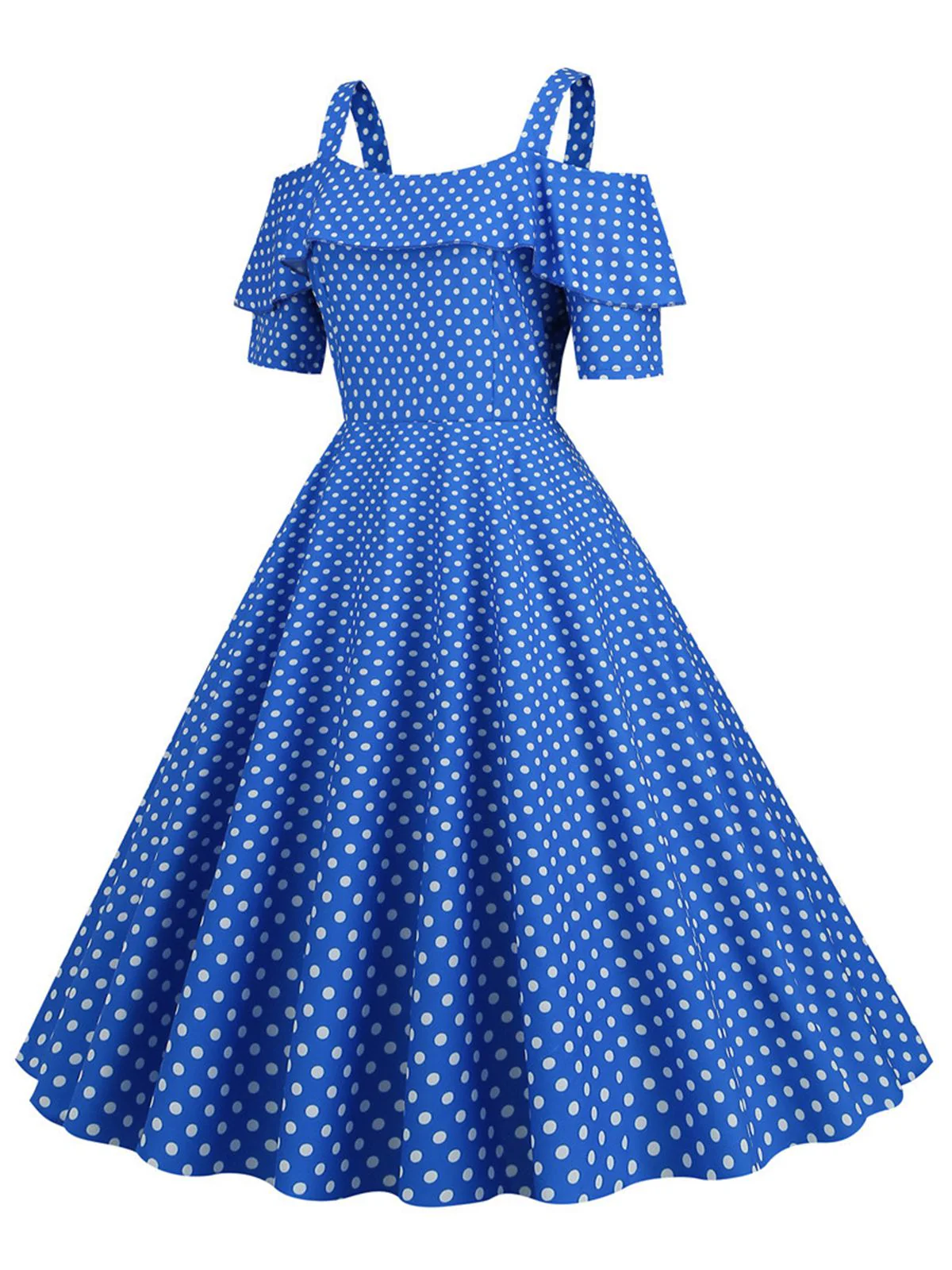 1950s Cold Shoulder Polka Dots Dress - Image 8